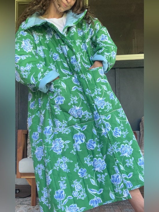 Draper James Jackets & Blazers - Handmade Quilt Jacket Green Floral Quilted Coat with Blue Flower Draper James